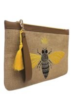 Taçlı Arı Nakışlı Jüt Clutch Çanta 30×20 cm - Görsel 2