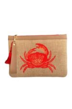 Kırmızı Yengeç Nakışlı Doğal Jüt Clutch Çanta 30 × 20 cm - Görsel 2