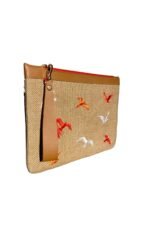 Kırmızı Martı Nakışlı Doğal Jüt Clutch Çanta 30 × 20 cm - Görsel 2