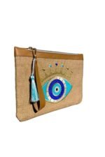 Taçlı Göz Nakışlı Doğal Jüt Clutch Çanta 30 × 20 cm - Görsel 2