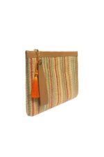Çizgili Dokuma Jüt Clutch Çanta  Vegan Deri - Görsel 2