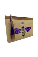 Mor Arı Nakışlı Jüt Clutch Çanta 30×20 cm - Görsel 2
