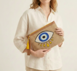 Nazar Göz Nakışlı Jüt Clutch 30×20 cm