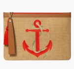 Kırmızı Çapa Nakışlı Jüt Clutch Çanta 30×20 cm