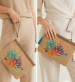 Renkli Mercan Nakışlı Jüt Clutch Çanta 30×20 cm - Görsel 4