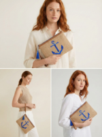 Çapa Nakışlı Jüt Clutch Çanta 30 × 20 cm - Görsel 2