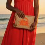 Kırmızı Yengeç Nakışlı Doğal Jüt Clutch Çanta 30 × 20 cm - Görsel 4