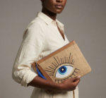 Kleopatra Göz Nakışlı Jüt Clutch Çanta 30 × 20 cm
