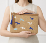 Martı Nakışlı Doğal Jüt Clutch Çanta 30 × 20 cm