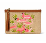 Tropik Flamingolar Nakışlı Jüt Clutch 32*22