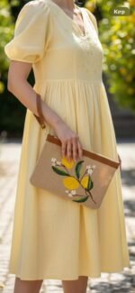 Akdeniz Limonları Nakışlı Jüt Clutch 32*22 - Görsel 3