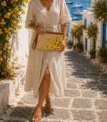 Sarı Sakura Nakışlı Clutch 32×22 - Görsel 2